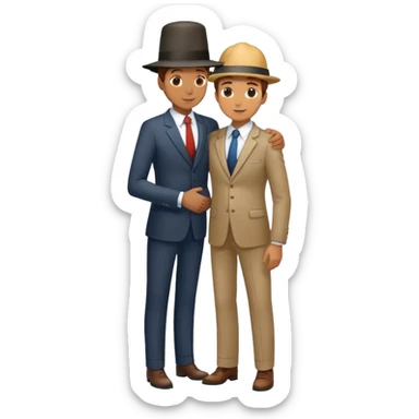 man wearing suit with tall hat hugs worker full height sticker
