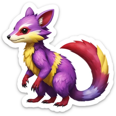 Purple, red, yellow Trico-Sergal-Furret-Ferret-Wolverine-Vernid-fusion-Fakemon-animal-hybrid-creature, full body sticker