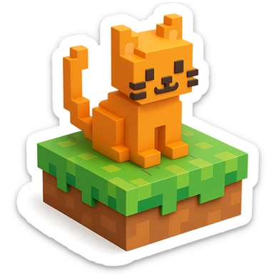 voxel-style cat sitting on a blocky grass patch, bright colors, isometric view sticker
