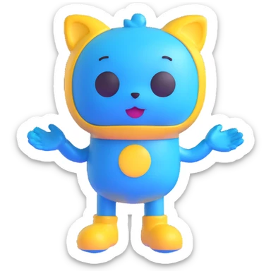 blue character with glossy finish, cute and playful sticker