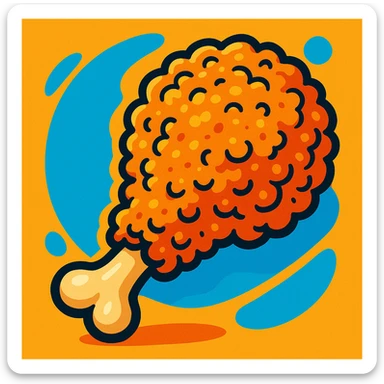 fried chicken, cartoon style, exaggerated crispy coating, bright colors, fun sticker