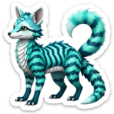 Cute cool handsome gorgeous realistic zig-zag-patterned striking blue-cyan-minty-green-gradiented with dark undertones, white underside, thunderous stormy edgy badass realistic Vernid-Sergal-Genet-Trico-species by LiLaiRa, full body sticker