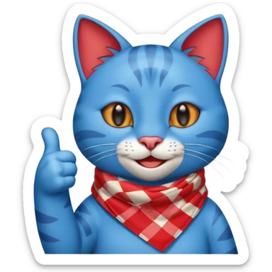 A Blue Cat smiling and giving thumbs up, wearing red Checkered Triangle scarf sticker