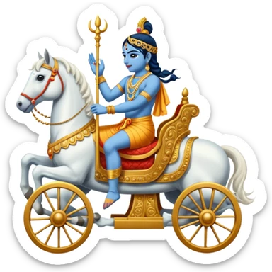 Lord Krishna driving a chariot ,seven white horses in front of the Chariot and Arjun riding the Chariot. sticker