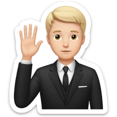 white man in formal suit in thought, shows something with his hand sticker