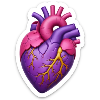 Pulsating heart with purple, hot pink, amber, light green, and dark purple sticker
