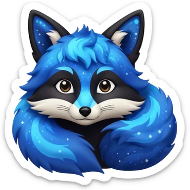 Black fox with blue swirling galaxy/marble pattern sticker