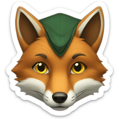 brown fox with yellow eyes and a dark green hood sticker