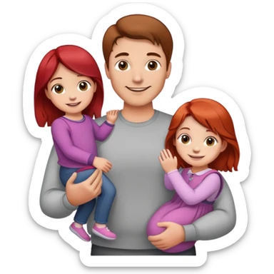 A man with brown hair holding a child, a daughter, and a girl with red hair by the hand sticker