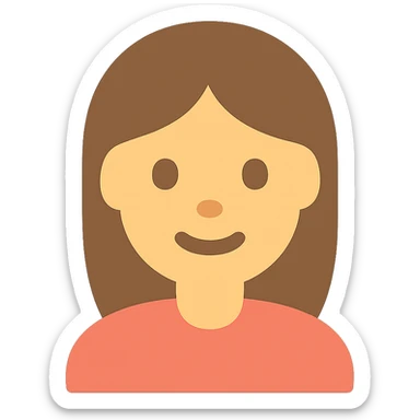 a girl depicted as a flat color icon, soft edges, cheerful look, minimalistic sticker