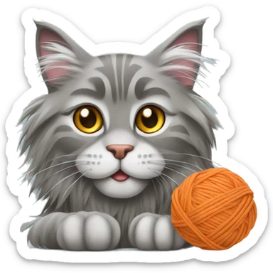 Grey maine coon playing with a ball of yarn  sticker