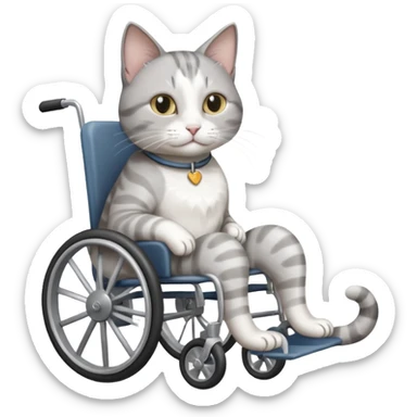 disabled grey and white cat using cat physio wheelchair sticker