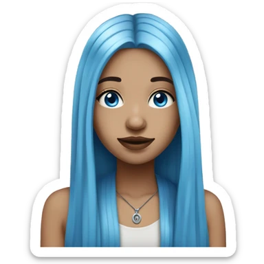 Long straight blue hair girl, light skin tone, with septum piercing, blue eyes sticker