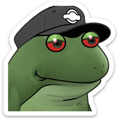 chaotic red Pepe the Frog with laser eyes, Fogo.io logo on hat, surrounded by crypto symbols, cartoonish, bold, meme-inspired, red color palette, slightly chaotic, Discord sticker sticker