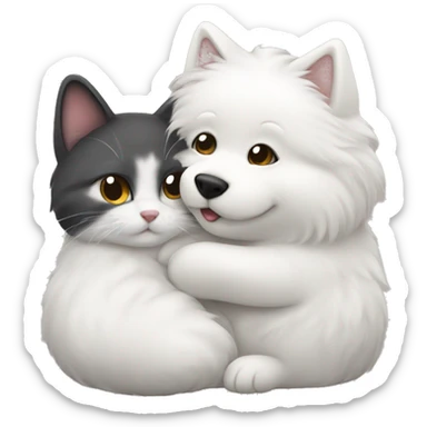Cute Saimese cat hugging samoyed sticker