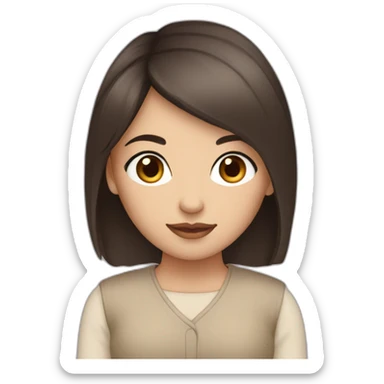A girl with medium length dark brown hair and dark brown eyes and beige skin sticker