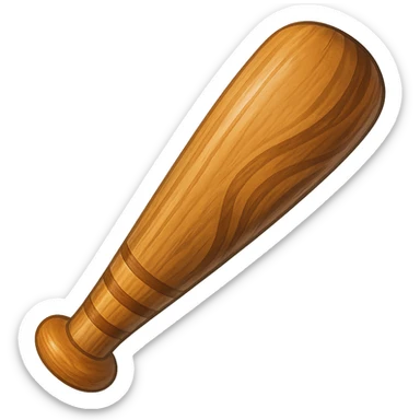 A wooden baseball bat in a cartoon style with more realistic details and vibrant colors, no background. sticker