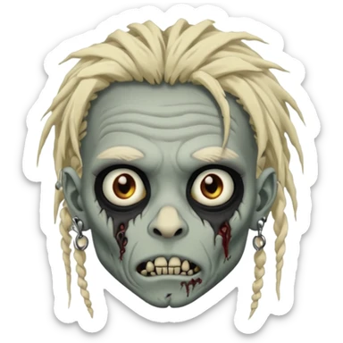 Grey pale skinned zombie boy with wrinkled skin and blond dreadlocks. Nose and ear piercings. Emo. sticker