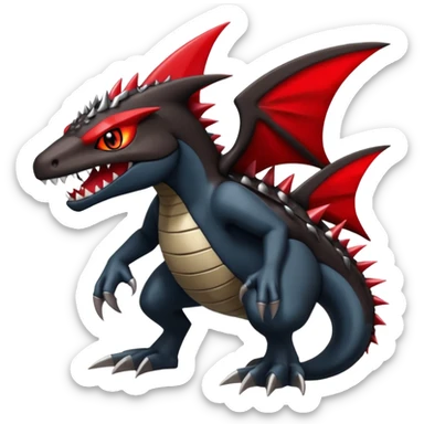 Edgy cool spiky scaly badass punky handsome elegant tough Meloetta-Guilmon-Garchomp-Sharpedo-Darkrai-Pokémon-Fakémon-fusion-hybrid-creature sticker