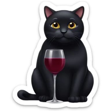 chubby black cat holding a wine glass sticker