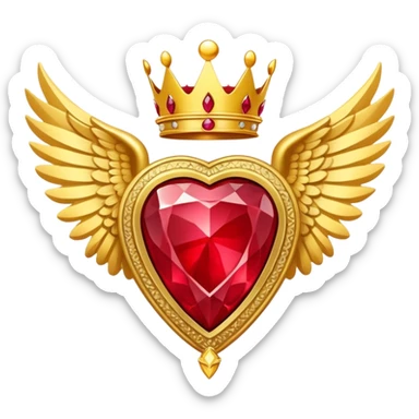 Big triangle rubby stone award-in-frame-decorated-with-big-golden-angel--wings and crown sticker