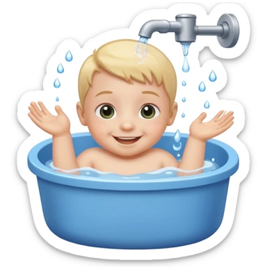 baby smiling in a small tub sticker