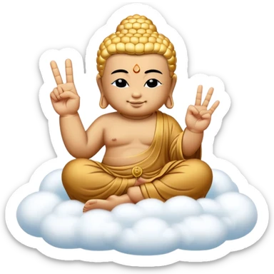 Buddah Floating On a cloud. While showing the peace sign with 2 fingers. sticker