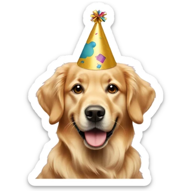 Golden retriever dog emoji with a party hat  sticker