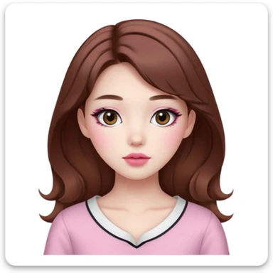 Pale girl with brown hair and Korean makeup and coquette clothing sticker