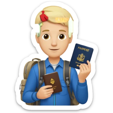 blonde haired Traveler character with passport, backpacker, male sticker