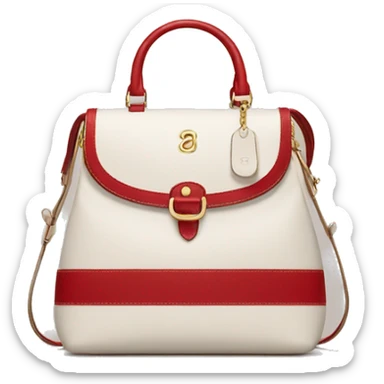 White Designer Coach bag with red monogram and beige trim sticker