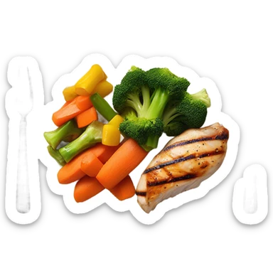 Grilled chicken with steamed veggies on plate sticker