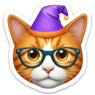 A orange cat with specs and party hat sticker