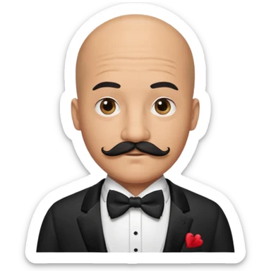 Bald guy with thick black mustache & bow tie sticker