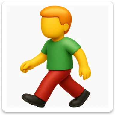 Make a more emoji-like image that looks exactly like the reference: walking man, no face, orange hair, green shirt, moderate red pants, black shoes, 3D iOS emoji style. sticker
