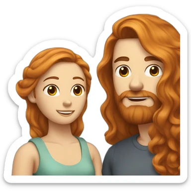 Bearded brown-haired man and girlfriend with long ginger hair sticker