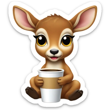 Baby deer drinking coffee sticker