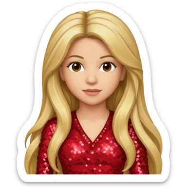 Shakira with long dark blonde hair, red sequin outfit sticker