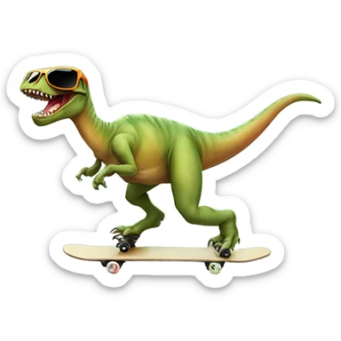 A dinosaur doing a kickflip with sunglasses on sticker