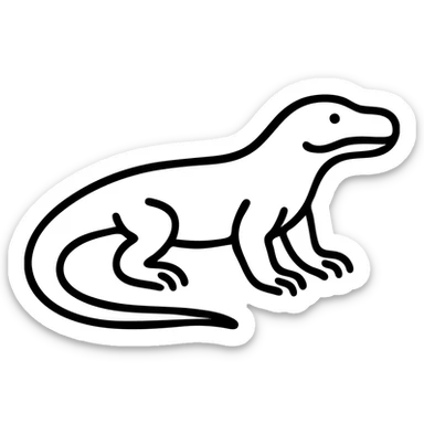 An outline of a komodo dragon with its distinctive reptilian features and long tail sticker