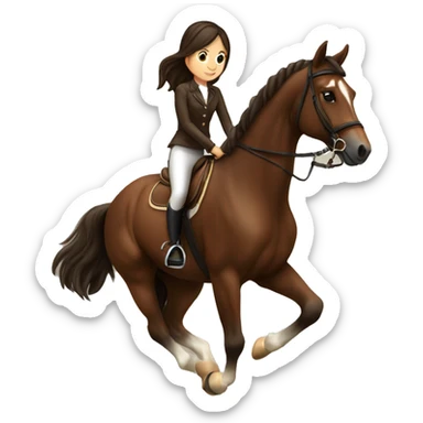 Calm brunette girl doing show jumping on a brown horse in profile sticker