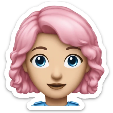 Junge Frau mit weißen langen Haaren, blauen Augen, pinker Controller sticker