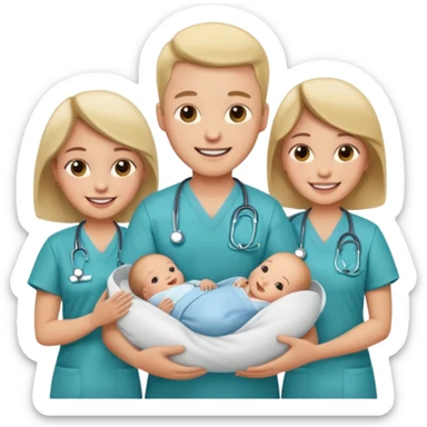Create Happy & celebrating team faces for a hospital with a newborn saved sticker