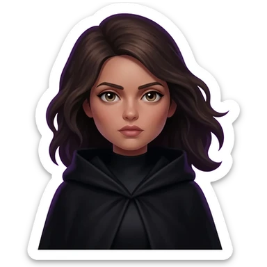 Black cloak with purple aura and boundaries female full body open hair intense sticker