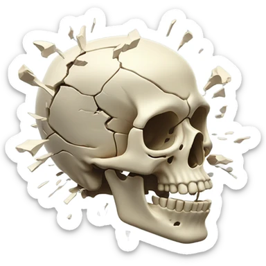 Skeleton head with an exploding head sticker