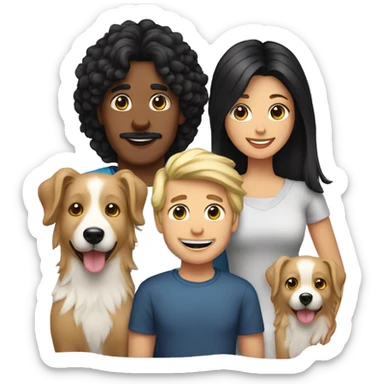 Family formed by a White blond man and a curl woman with long black hair and a small black border collie dog sticker
