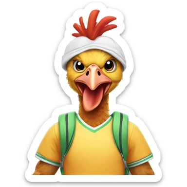chicken and dinosaur cross dressed in a tennis outfit sticker