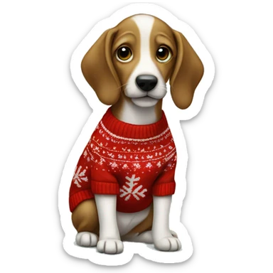 Dauschound puppy wearing a Christmas sweater sticker