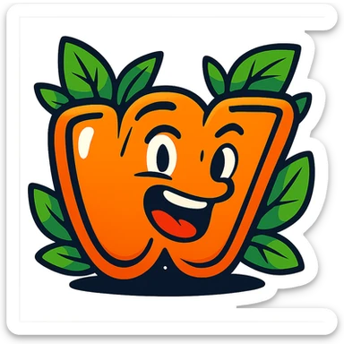 fat, expressive Wattpad 'w' logo, strong outline, dynamic shadows, glossy shine, bright leaves framing the logo, transparent background, vibrant toon style sticker