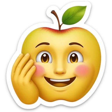 A yellow face smiling awkwardly while embarrassed, scratching its temple with one hand, and looking to the side in Apple emoji style sticker